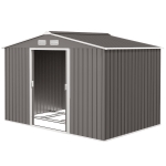 Outsunny 9' x 6' Outdoor Storage Shed, Garden Tool Metal Shed with Foundation Kit, Light Gray