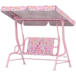 Qaba Kids Patio Swing, 2-Seater Outdoor Porch Swing with Safety Belt and Adjustable Canopy for Backyard Garden, Pink