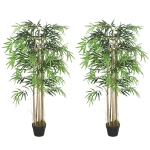 Outsunny 5FT Artificial Bamboo Tree Set of 2, Fake Plant with 1095 Leaves, Greenery Plant in Nursery Pot for Indoor, Green