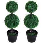 Outsunny 2 Ball Topiary Tree in Pot for Home Decor Set of 2, Artificial Plant for Home Office, Living Room Decor, Dark Green