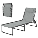 Outsunny Folding Lounge Chair, Adjustable Chaise Lounge with Headrest, Reclining Lounger Cot for Camping, Hiking, Light Grey