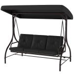 Outsunny Convertible Patio Swing Bed with Canopy and Cushions, 3 Seater Porch Swing for Outdoor, Backyard, Garden, Black