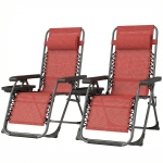 Outsunny Zero Gravity Chair Set of 2, Folding Reclining Outdoor Lounge Chair with Cup Holder, Headrest, Wine Red