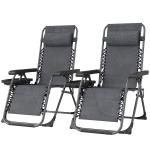 Outsunny Zero Gravity Chair Set of 2, Folding Reclining Outdoor Lounge Chair with Cup Holder, Headrest, Dark Grey