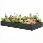 Outsunny 8 x 4 x 1ft Galvanized Raised Garden Bed, Reinforced Outdoor Planter Box with Open Bottom, Dark Grey