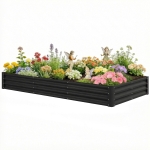 Outsunny 8 x 4 x 1ft Galvanized Raised Garden Bed, Reinforced Outdoor Planter Box with Open Bottom, Black