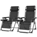 Outsunny Zero Gravity Chair Set of 2, Folding Reclining Outdoor Lounge Chair with Cup Holder, Headrest, Black