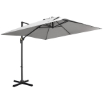 Outsunny 9ft Cantilever Patio Umbrella, Square Overhanging Umbrella with Cross Base, Crank Handle, Tilt Light Grey