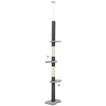 PawHut 88.5"-100.5" Floor to Ceiling Cat Tree, Cat Tower with Scratching Posts, Cloud Shaped Platforms, Dangling Balls, Grey