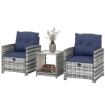 Outsunny 5 Piece Patio Furniture Set, Wicker Patio Chairs with Ottomans, 2-Tier Glass Coffee Table and Cushions, Grey/Dark Blue