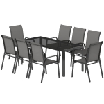 Outsunny 9 Pieces Patio Set with Stackable Chairs, Patio Dining Set with Glass Top for Garden, Patio, Backyard, Dark Grey