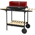 Outsunny Charcoal Barbecue Grill with Adjustable Grill Height, Portable BBQ Trolley with Ash Catcher and Wheels, Red