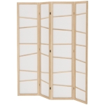 HOMCOM 66.9" Folding Room Divider, 4 Panel Wall Partition with Wood Frame for Bedroom, Home Office, Natural Wood