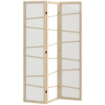 HOMCOM 66.9" Folding Room Divider, 3 Panel Wall Partition with Wood Frame for Bedroom, Home Office, Natural Wood