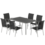 Outsunny 7 Piece Garden Dining Set, Garden Furniture Set with Rectangle Table and 6 Stackable Chairs