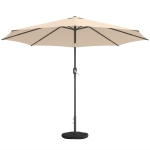 Outsunny 10' x 10' Round Market Umbrella with Base and Sandbag, Patio Umbrella with Crank Handle and Tilt, Khaki
