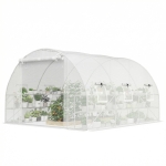 Outsunny 10'x11'x6' Walk-in Tunnel Greenhouse with Shelves, Mesh Door and Windows, Hoop House Greenhouse with PE Cover, White