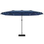 Outsunny Garden Parasol 14.4ft Double-Sided Sun Umbrella with Base, Patio Parasol with LED Solar Lights, Navy Blue