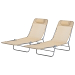 Outsunny Folding Outdoor Lounge Chair Set of 2, Reclining Tanning Chair with 5-Position Adjustable Backrest, Brown