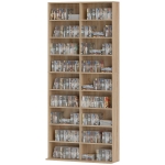 HOMCOM 9-Tier DVD Shelf with 18 Compartments and 14 Adjustable Shelves, Holds 640 CDs, 360 DVDs or 430 Blu-rays, Natural Wood