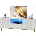 HOMCOM Modern TV Console for TVs up to 60 Inch, Entertainment Center with Smart RGB LED Lights and Soft Close Doors, White