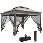 Outsunny 11' x 11' Pop Up Canopy 2-Tier Soft Top Shelter Event Tent w/ Netting Carry Bag for Patio Backyard Garden, Mixed Grey