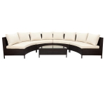 5 Piece Half-Moon Patio Sectional with Glass Table, All-Weather Wicker Sofa with Thick Cushions, 47.5" L x 27" W x 27" H, Beige