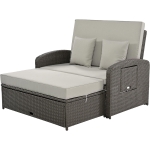Stylish Double Chaise Lounge with Adjustable Back, 2-Person Rattan Daybed with Thick Cushion, 53.5" L x 43" W x 21.5" H, Gray