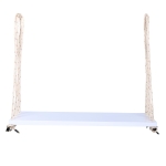 Patio Wooden Swing Chair with 10.8FT Hemp Rop, Hanging Acacia Wood Porch Swing with Cushion & Pillow, 63'' L x 23.5 W x 2'' H, White