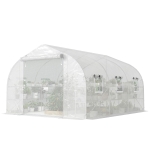 Outsunny 10'x11'x6' Walk-in Tunnel Greenhouse with Shelves, Mesh Door and Windows, Plant Hot House with PE Cover, White