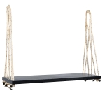 Acacia Wood Porch Swing with Plush Cushion & 2 Throw Pillow, Hanging Swing Bench for Garden & Backyard, 63'' L x 23.5'' W x 2'' H, Black