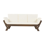 Expandable Acacia Wood Daybed with Cushions, Adjustable Patio Chaise Lounge for Compact Space, 78.5" L x 21.5" W x 32" H, Beige