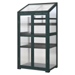 Portable Wood Greenhouse with Wheels & 3-Tier Shelf, Solid Wood Frame with Openable Roof for Balcony, 31.5'' L x 22.5'' W x 62'' H, Green