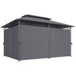 Outsunny 10' x 13' Double Roof Patio Gazebo, Outdoor Gazebo with Curtains, for Garden, Lawn, Backyard and Deck, Grey