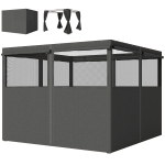 Outsunny Gazebo Curtains, 10' x 10' Universal Replacement Privacy Curtain, 4-Panels Sidewall with Roll up Mesh Windows, Dark Grey