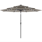 Outsunny 9.3 ft Patio Umbrella with Solar LED Lights, Cover, 3 Tier Outdoor Market Table Parasol with Tilt, Crank, Grey