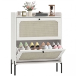 HOMCOM Shoe Cabinet with 2 Flip Drawers, Boho Narrow Shoe Storage Cabinet, White
