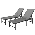 Outsunny Outdoor Lounge Chair Set of 2, 5-Position Reclining Outdoor Chaise Lounge Tanning Chair with Mesh Seat, Grey