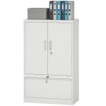 HOMCOM Lateral Filing Cabinet, Metal Storage Cabinet, Garage Cabinet with Double Locks, Adjustable Shelf and File Drawer, White