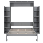 Full Size Murphy Bed with Shelves, LED Lights, Space-Saving Wall Bed with Flexible Slats, Dual Piston Mechanism, 87" L x 81" W x 83.5" H, Grey