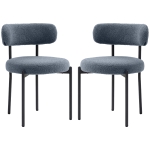 HOMCOM 2 Pieces Kitchen Chairs, Modern Dining Chairs w/ Berber Fleece Upholstery and Steel Legs for Living Room, Grey