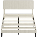 HOMCOM Queen Size Bed Frame with Adjustable Upholstered Headboard Platform Bed Frame Wood Slat Support Noise Free Light Grey