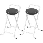 HOMCOM Foldable Bar Stools Set of 2, Folding Kitchen Chairs with PU Cushioned Seat, Footrest, Black