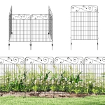 Outsunny Garden Fence, 4 Pack Steel Fence Panels, 11.5' L x 43" H, Rust-Resistant Decorative Border Flower Edging for Yard, Landscape, Patio, Outdoor Decor, Square Vines
