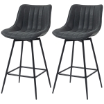 HOMCOM Set of 2 Counter Height Barstools, PU Leather Upholstered Bar Stools with Backrest, Footrest and Steel Legs, Black