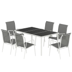 Outsunny 7 Piece Garden Dining Set, Garden Furniture Set with Rectangle Table and 6 Stackable Chairs