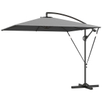 Outsunny Patio Offset Umbrella UPF 50+ UV Protection, Crank Parasol with Base, Cover & Wind Securing, Khaki