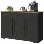 HOMCOM Sideboard Buffet Cabinet, 43" Farmhouse Kitchen Cabinet with 3 Barn Doors, 2 Drawers, 2 Adjustable Shelves, Black