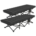 Outsunny Set of 2 Camping Cot with Soft Pad, 32" Extra Wide Folding Cots with Non-Slip Feet and Carry Bag, Black