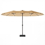 Outsunny Double-sided Patio Umbrella with Base Included & 48 LED Lights 15ft Khaki